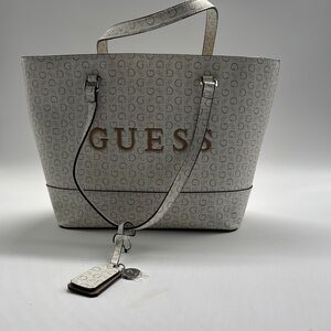 GUESS White and Brown Women's Tote Bag